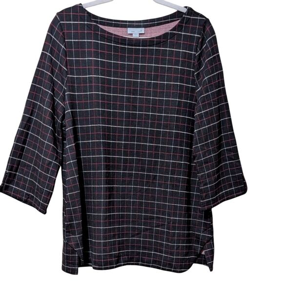 J. Jill Tops - NWT J. Jill top women's size Large Black ponte knit 3/4 sleeve grid windowpane